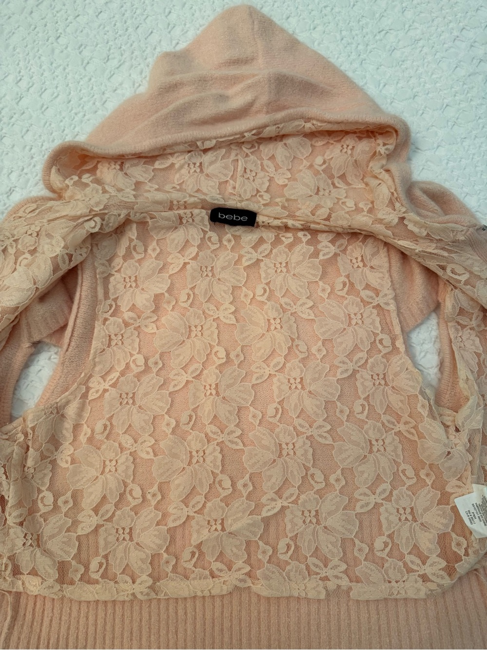 BEBE Blush Peach 🍑 Hooded Short-Sleeve Flirty Top/Summer Jacket 🍑 very soft - Picture 3 of 4